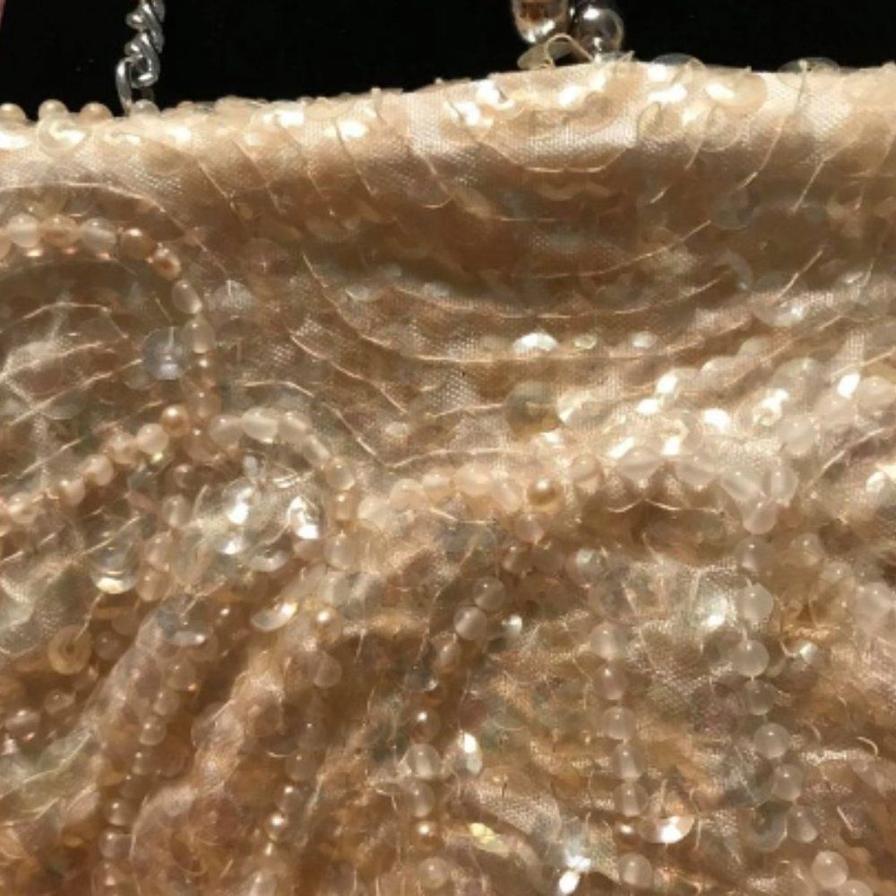 Vintage Cream Beaded Sequins Clutch Purse - Picture 2 of 2